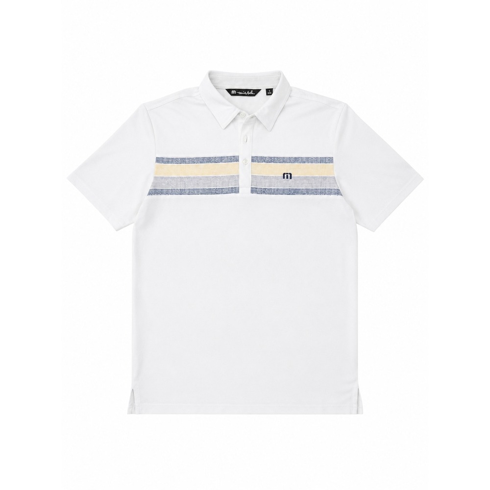 TravisMathew Men's White Striped Performance Golf Polo Shirt Size Small